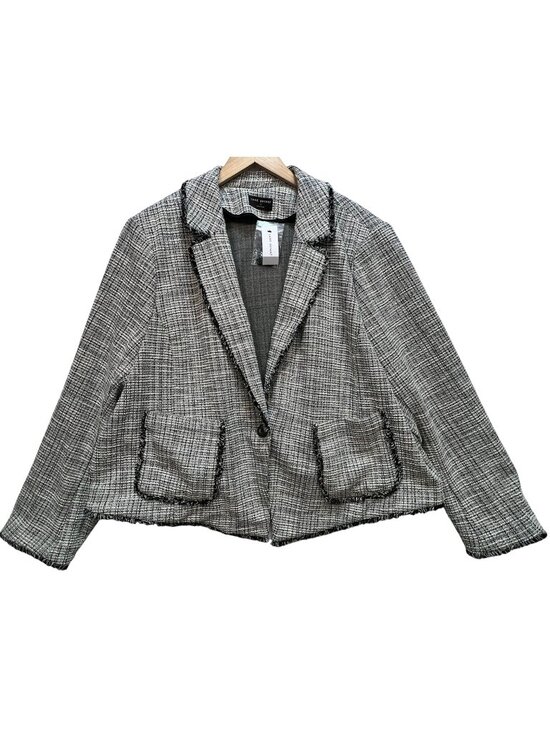 Lane Bryant Jackets & Blazers - Lane Bryant Women's Tweed One Button Blazer Jacket Fringe Trim Sz 22 Black White